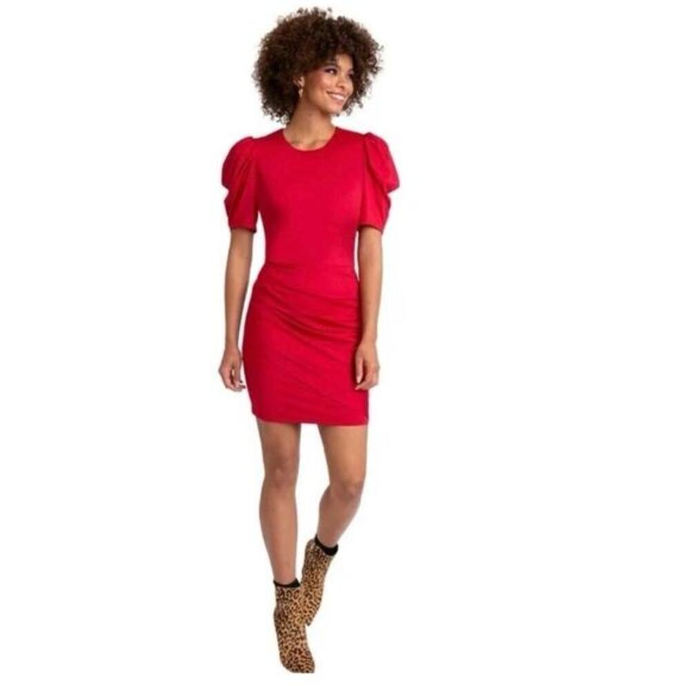 Black Halo Mini Dress Alexa Red Sz 4 Ruched Puff Sleeve Bodycon‎ Cocktail Party